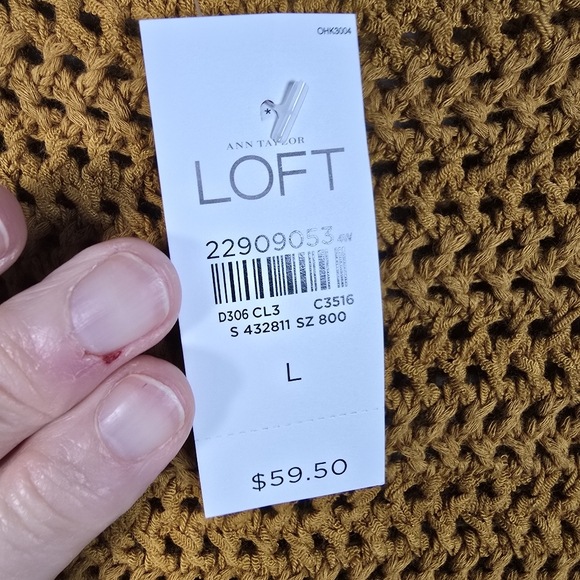 NWT Loft Women's Mustard Crochet Top with Black Trim Size L Ruffled Sleeve - Picture 8 of 11